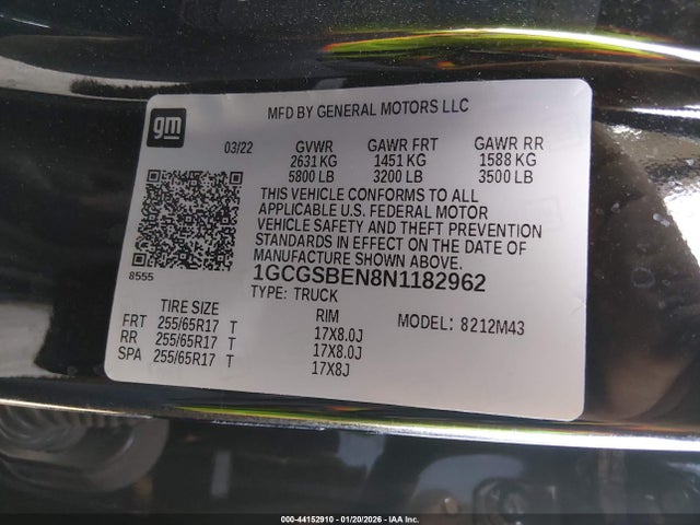 1GCGSBEN8N1182962 Chevrolet Colorado 2wd Short Box Wt