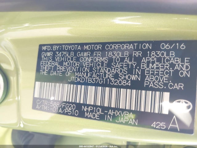 JTDKDTB37G1132084 Toyota Prius C Two
