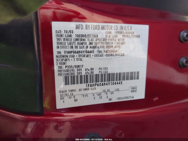 2004 FORD THUNDERBIRD 1FAHP60A94Y104445 Photo 8