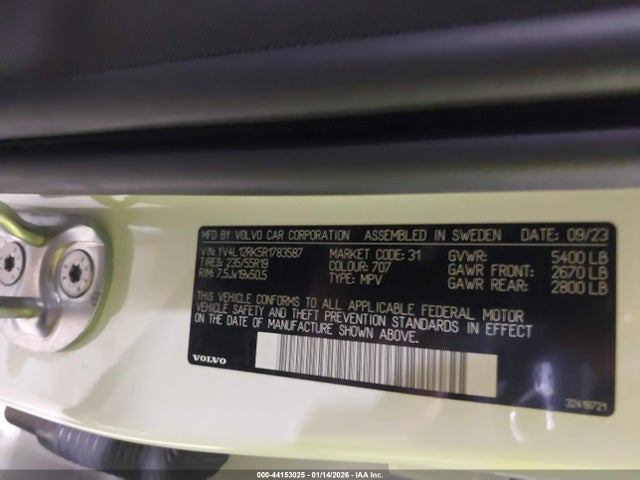 Aukcja sprzedaży 2024 Volvo Xc60 B5 Core Dark Theme, vin: YV4L12RK5R1783587, numer aukcji: 44153025