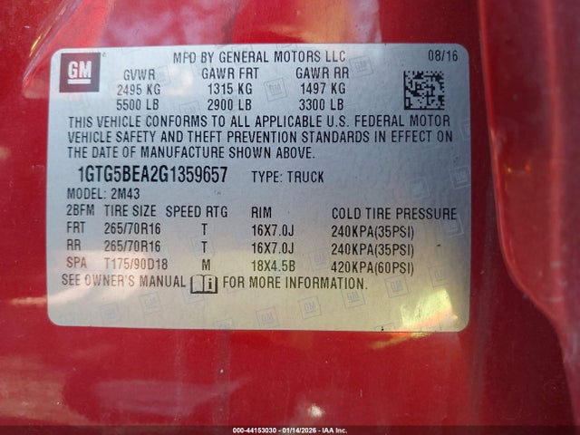 GMC Canyon 2016 1GTG5BEA2G1359657 Image 9