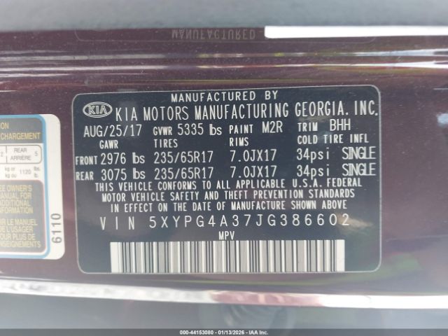 2018 KIA SORENTO 5XYPG4A37JG386602 Photo 8