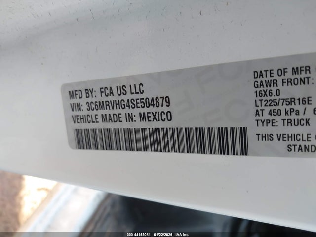 44153081 :رقم المزاد ، 3C6MRVHG4SE504879 vin ، 2025 Ram Promaster 3500 مزاد بيع