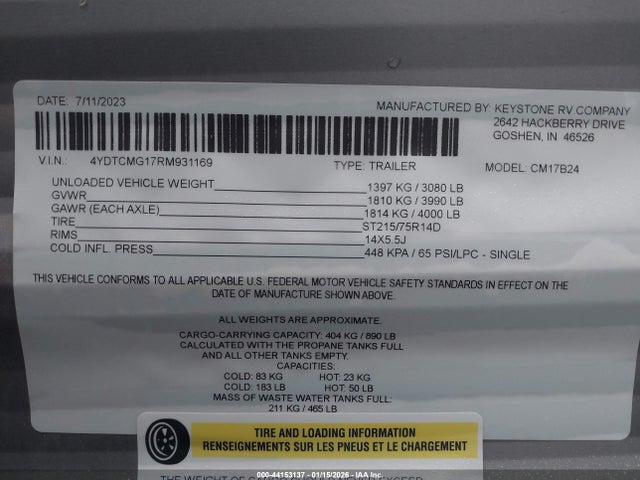 4YDTCMG17RM931169 Coleman Series M-17b