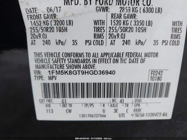 1FM5K8GT9HGD36940 Ford EXPLORER SPORT