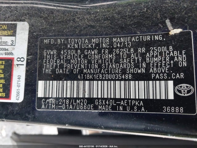 Продажа на аукционе авто 2013 Toyota Avalon Limited, vin: 4T1BK1EB2DU035488, номер лота: 44153156