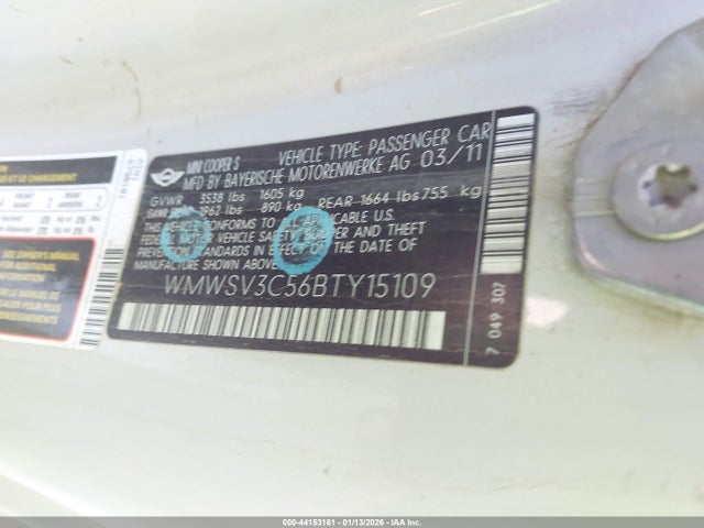 2011 MINI COOPER S WMWSV3C56BTY15109 Photo 8