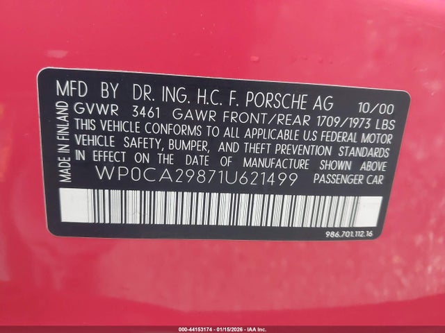 2001 PORSCHE BOXSTER WP0CA29871U621499 Photo 8