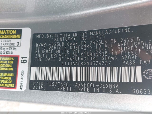 2025 TOYOTA CAMRY 4T1DAACK2SU574737 Photo 8