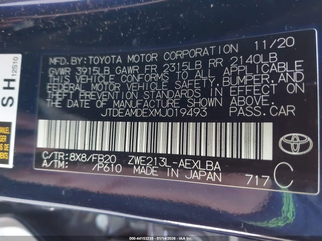 Toyota Corolla Hybrid Le 2021 JTDEAMDEXMJ019493 Image 9