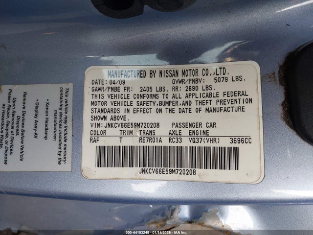 Aukcja sprzedaży 2009 Infiniti G37, vin: JNKCV66E59M720208, numer aukcji: 44153248