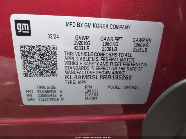 44153250 :رقم المزاد ، KL4AMBSL8RB195269 vin ، 2024 Buick Encore Gx Preferred Fwd مزاد بيع