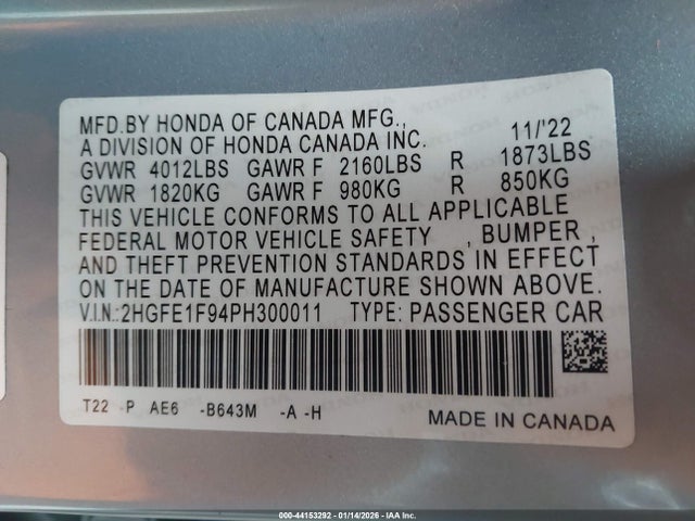 Honda Civic Touring 2023 2HGFE1F94PH300011 Image 9