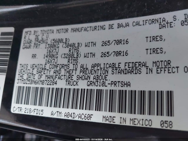 3TMDZ5BN6KM072284 Toyota Tacoma Trd Off Road
