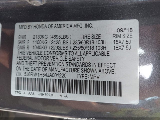5J6RW1H54JA001220 Honda CR-V EX
