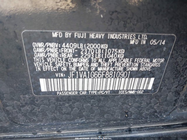 Subaru Wrx Limited 2015 JF1VA1G66F8810901 Image 9