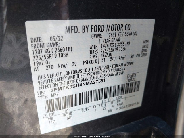 3FMTK3SU4NMA27551 Ford Mustang Mach-e Premium