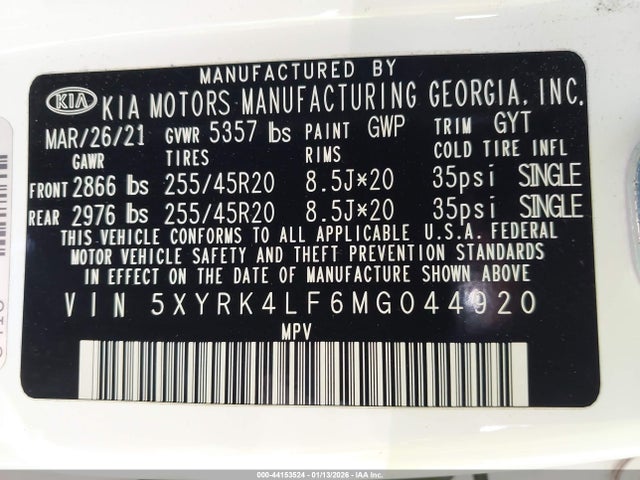 5XYRK4LF6MG044920 KIA SORENTO SX
