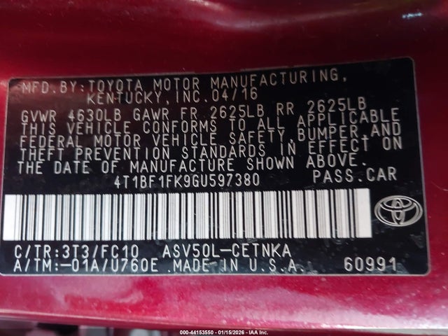 4T1BF1FK9GU597380 Toyota CAMRY LE