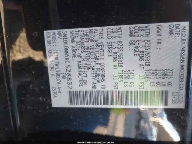 5N1DL0MM5KC528832 Infiniti QX60 LUXE