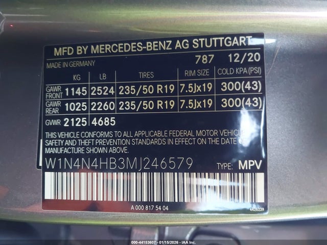 2021 Mercedes-benz Gla 250 4matic მანქანა იყიდება აუქციონზე, vin: W1N4N4HB3MJ246579, აუქციონის ნომერი: 44153607