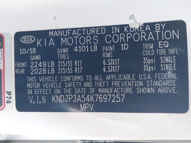 KIA SOUL + 2019 KNDJP3A54K7697257 Image 9