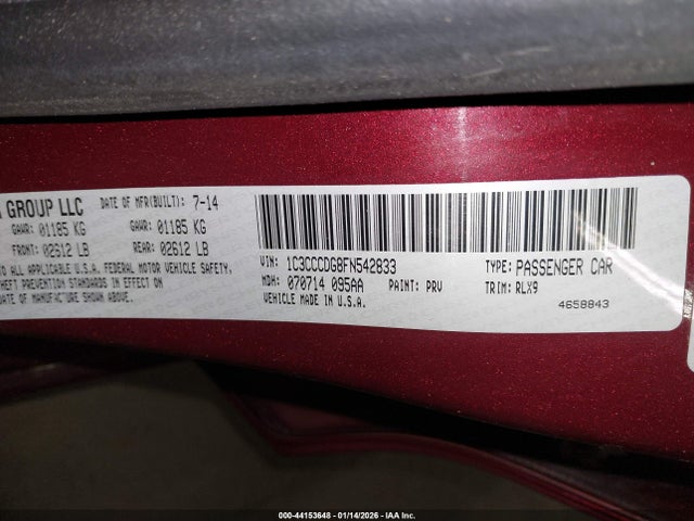 Aukcja sprzedaży 2015 Chrysler 200 S, vin: 1C3CCCDG8FN542833, numer aukcji: 44153648