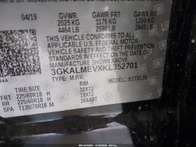 Aukcja sprzedaży 2019 Gmc Terrain Sle, vin: 3GKALMEVXKL352701, numer aukcji: 44153681