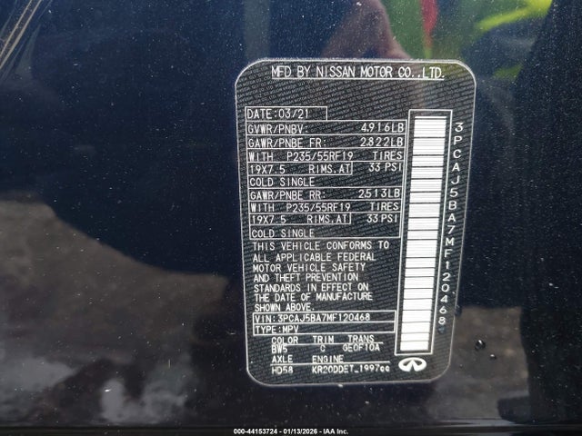 Продаж на аукціоні авто 2021 Infiniti Qx50 Luxe, vin: 3PCAJ5BA7MF120468, номер лоту: 44153724