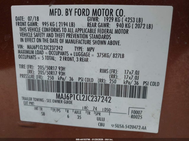 MAJ6P1CL2JC237242 Ford Ecosport Ses