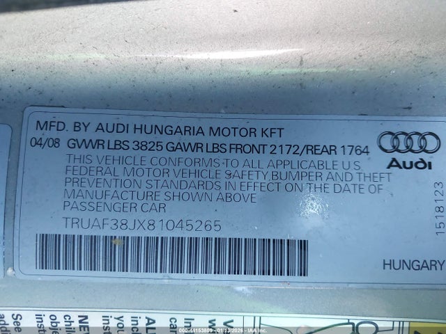 2008 AUDI TT TRUAF38JX81045265 Photo 8