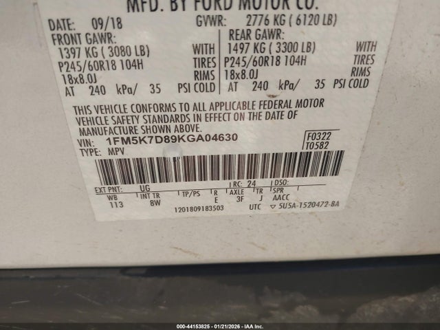 1FM5K7D89KGA04630 Ford EXPLORER XLT