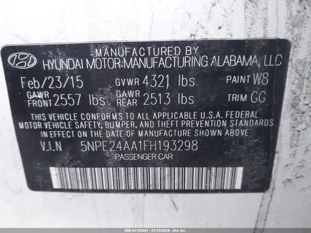 5NPE24AA1FH193298 Hyundai SONATA ECO