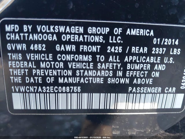 1VWCN7A32EC068755 Volkswagen Passat 2.0l Tdi Sel Premium