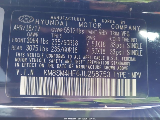 KM8SM4HF6JU258753 Hyundai Santa Fe Se