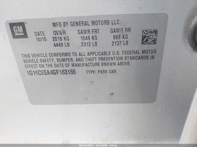 1G11C5SA4GF163166 Chevrolet Malibu Limited Lt