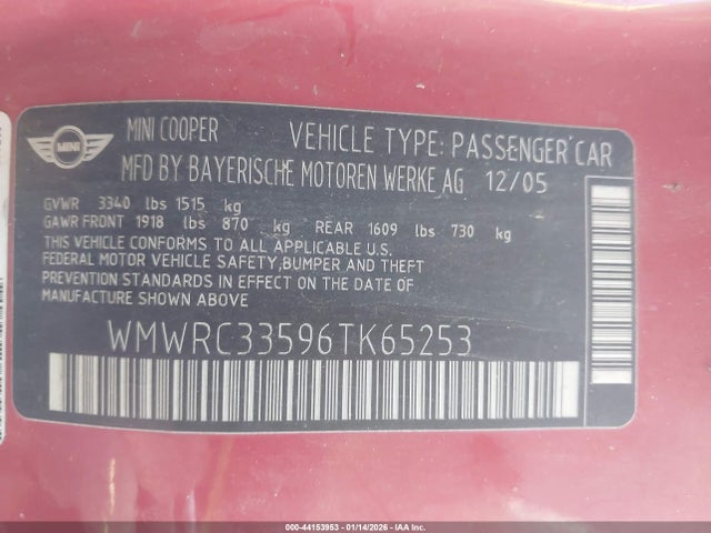 2006 MINI COOPER WMWRC33596TK65253 Photo 8
