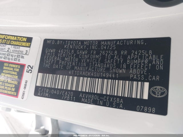 Aukcja sprzedaży 2025 Toyota Camry Se, vin: 4T1DAACK4SU149441, numer aukcji: 44154014