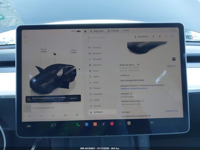 44154021 :رقم المزاد ، 7SAYGAEE0SF251469 vin ، 2025 Tesla Model Y Long Range Dual Motor All-wheel Drive مزاد بيع