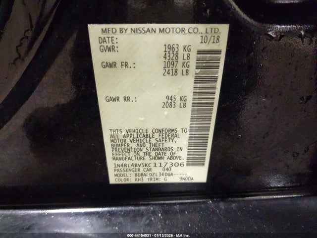 Nissan Altima 2.5 S 2019 1N4BL4BV5KC117306 Image 9