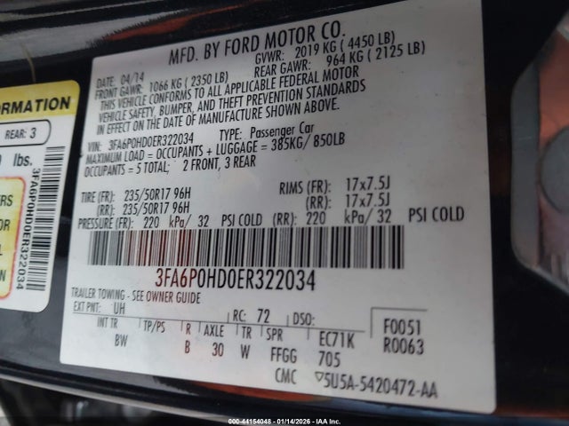 3FA6P0HD0ER322034 Ford FUSION SE