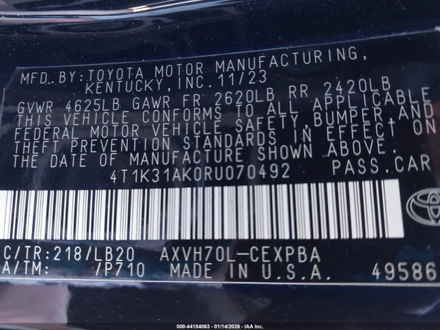 4T1K31AK0RU070492 Toyota Camry Hybrid Xse