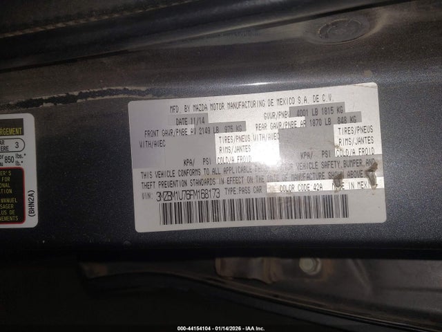 3MZBM1U76FM168173 Mazda MAZDA3