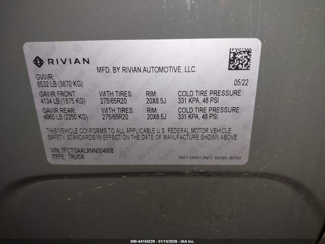 7FCTGAALXNN004908 Rivian R1t Launch Edition