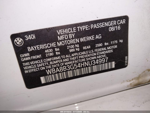 WBA8B3G54HNU34997 BMW 340i