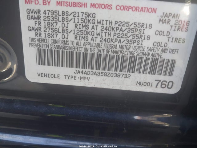 2016 MITSUBISHI OUTLANDER JA4AD3A35GZ038732 Photo 8