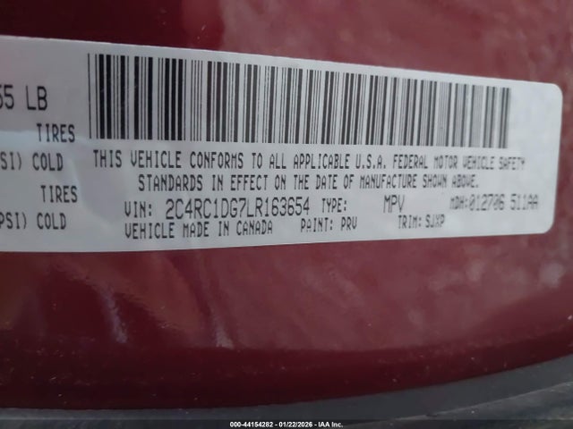 Продажа на аукционе авто 2020 Chrysler Voyager Lxi, vin: 2C4RC1DG7LR163654, номер лота: 44154282