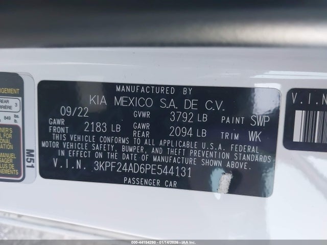3KPF24AD6PE544131 KIA Forte Lxs