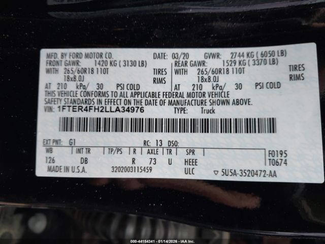 2020 FORD RANGER 1FTER4FH2LLA34976 Photo 8