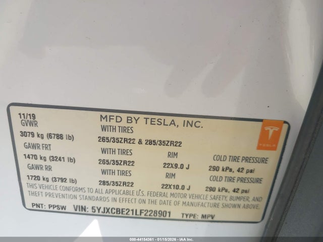 Aukcja sprzedaży 2020 Tesla Model X Long Range Dual Motor All-wheel Drive/long Range Plus Dual Motor All-wheel Drive, vin: 5YJXCBE21LF228901, numer aukcji: 44154361